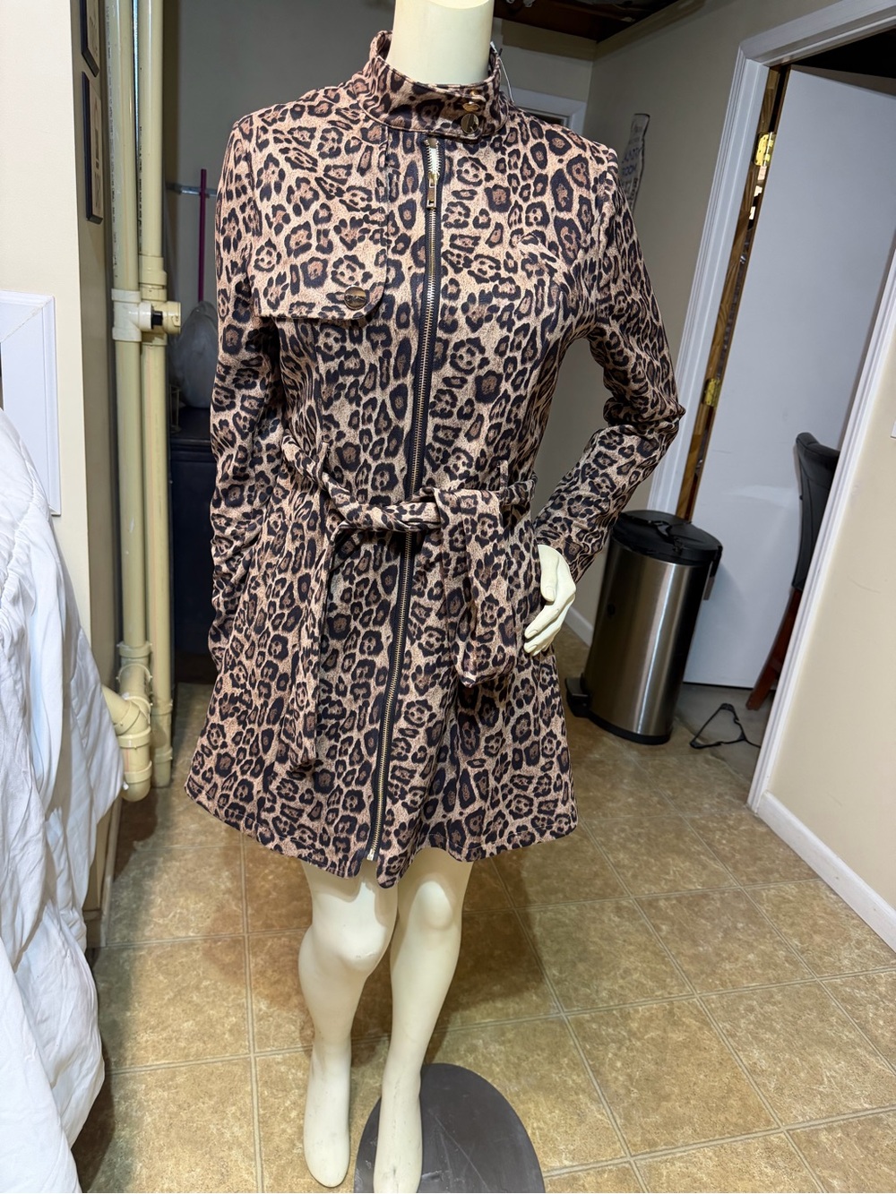 AKIRA Leopard-Print Zip Front Mini Dress in Brown and Black